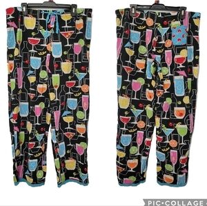 Nick & Nora Pajama Pants Cocktail‎ Novelty Print Size L Colorful Bright Cotton